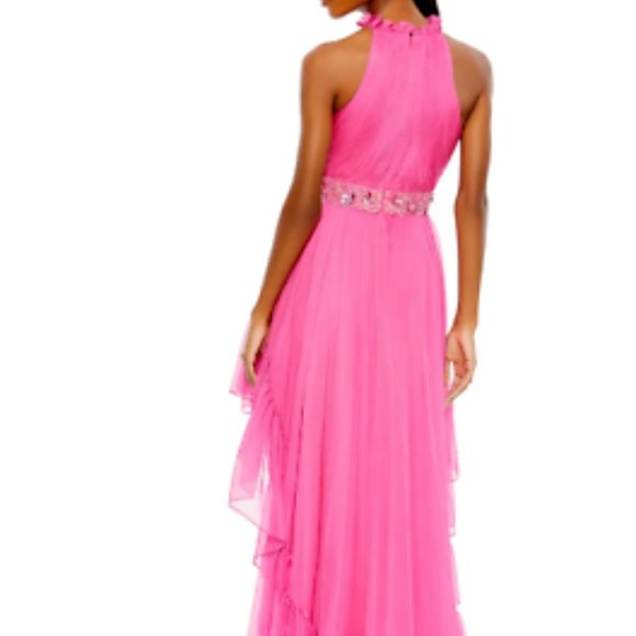 MAC DUGGAL HALTER NECK HIGH LOW CHIFFON HOT PINK GOWN sz 2 - Picture 4 of 5